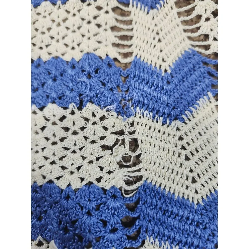 Vintage Child-Size Hand Crocheted Half Apron Beige Blue Prairie Farmgirl Cottage